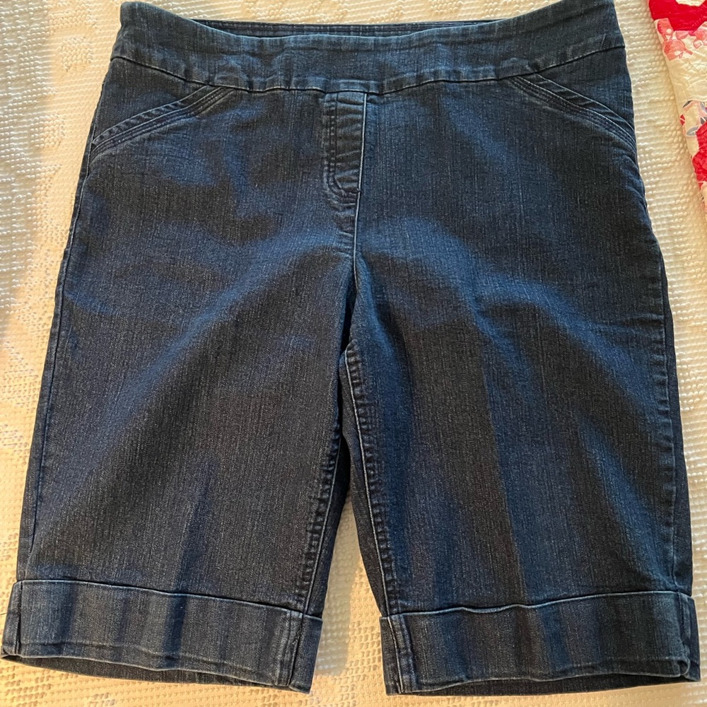 Westbound cuffed walking shorts. Dark denim.